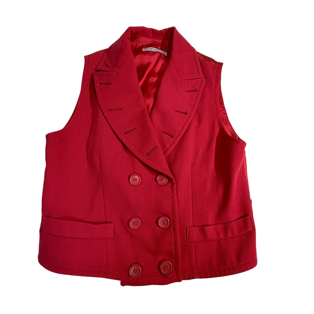 Vintage Emporio Armani Virgin Wool Vest – US S Red Double Breasted Italy